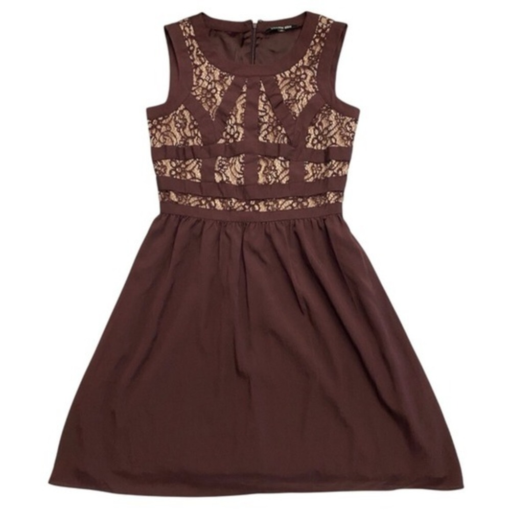 Gianni Bini Lace Cage Fit and Flare Midi Dress Burgundy Romantic Womens Size 2 - Picture 1 of 11